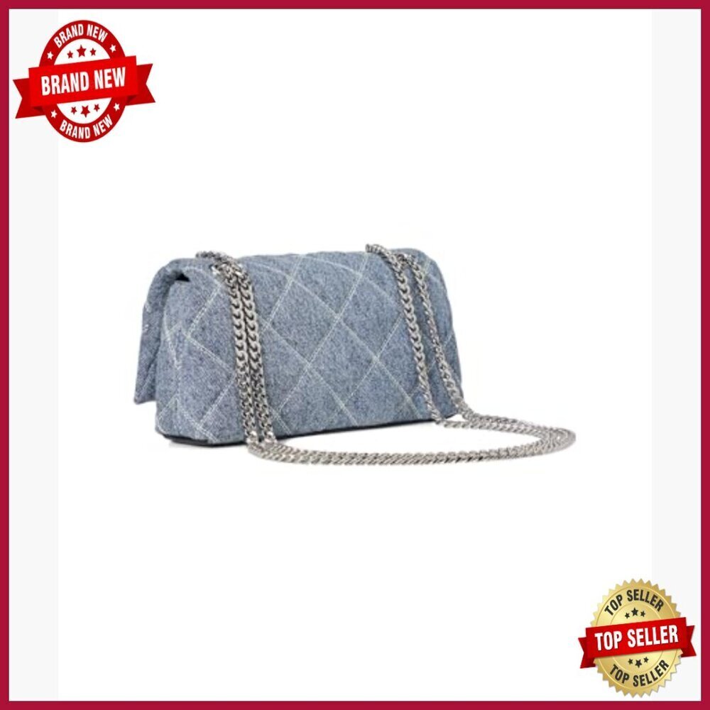 Quilted Denim Mini Bag with Adjustable Chain Strap, Turn-Lock Closure - Picture 2 of 4